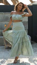 Sleeveless Crop Top & Long Swing Skirt - S / Green - Clothing