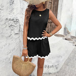 Sleeveless Lace Hem Top & Shorts - Clothing