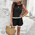 Sleeveless Lace Hem Top & Shorts - Clothing