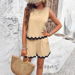 Sleeveless Lace Hem Top & Shorts - Clothing