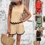 Sleeveless Lace Hem Top & Shorts - Clothing