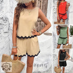 Sleeveless Lace Hem Top & Shorts - Clothing