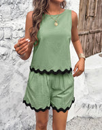 Sleeveless Lace Hem Top & Shorts - Clothing