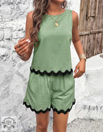 Sleeveless Lace Hem Top & Shorts - Clothing