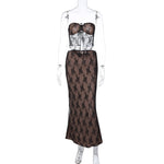 Sleeveless Lace Stitching Top & Midi Skirt Set - Clothing