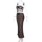 Sleeveless Lace Stitching Top & Midi Skirt Set - Clothing