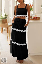 Sleeveless Short Top & High Rise Skirt - S / Black - Clothing