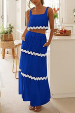 Sleeveless Short Top & High Rise Skirt - S / Blue - Clothing