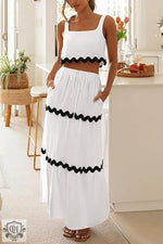 Sleeveless Short Top & High Rise Skirt - S / White and Black Lace - Clothing