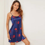 Summer Women Pajamas Sleeveless Thin Loose Ice Silk Nightdress Printed Sexy Homewear with Braces - Quality Home Clothing| Beauty