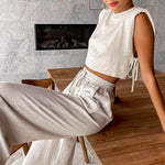 Sleeveless Tie Up Top & Drawstring Trousers - Clothing