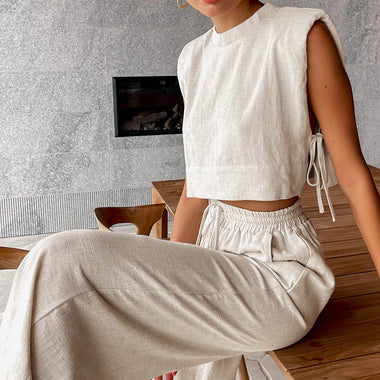 Sleeveless Tie Up Top & Drawstring Trousers - Clothing