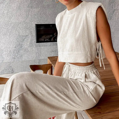 Sleeveless Tie Up Top & Drawstring Trousers - Clothing