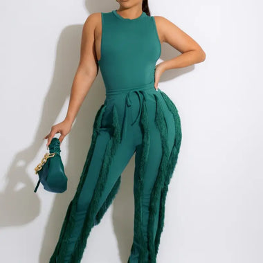 Sleeveless Top & Tassel Trim Trousers - Clothing