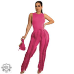 Sleeveless Top & Tassel Trim Trousers - S / Coral Red - Clothing