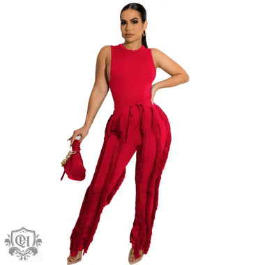 Sleeveless Top & Tassel Trim Trousers - Clothing