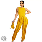 Sleeveless Top & Tassel Trim Trousers - S / Yellow - Clothing