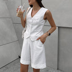 Sleeveless V-Neck Vest & Shorts Set - Clothing