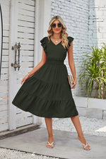 Clothing Wooden Ear Sleeveless V Neck Waist Pleated Dress - Quality Home Clothing| Beauty