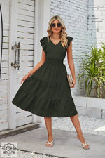 Clothing Wooden Ear Sleeveless V Neck Waist Pleated Dress - Quality Home Clothing| Beauty