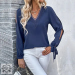 Autumn Long Sleeved Shirt Solid Color Hollow Out Cutout Shirt Women - Quality Home Clothing| Beauty