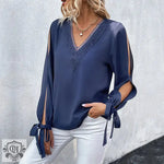 Autumn Long Sleeved Shirt Solid Color Hollow Out Cutout Shirt Women - Quality Home Clothing| Beauty