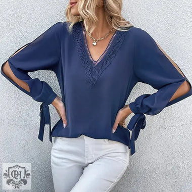 Autumn Long Sleeved Shirt Solid Color Hollow Out Cutout Shirt Women - Quality Home Clothing| Beauty