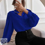 Women  Shirt Autumn Elegant Solid Color Collared Long Sleeve Single Row Button Loose Women Top - Quality Home Clothing| Beauty