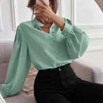 Women  Shirt Autumn Elegant Solid Color Collared Long Sleeve Single Row Button Loose Women Top - Quality Home Clothing| Beauty