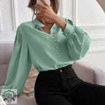 Women  Shirt Autumn Elegant Solid Color Collared Long Sleeve Single Row Button Loose Women Top - Quality Home Clothing| Beauty