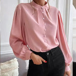 Women  Shirt Autumn Elegant Solid Color Collared Long Sleeve Single Row Button Loose Women Top - Quality Home Clothing| Beauty