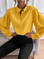 Women  Shirt Autumn Elegant Solid Color Collared Long Sleeve Single Row Button Loose Women Top - Quality Home Clothing| Beauty