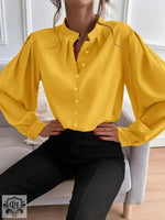 Women  Shirt Autumn Elegant Solid Color Collared Long Sleeve Single Row Button Loose Women Top - Quality Home Clothing| Beauty