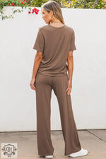 Smoke Gray Solid Color T Shirt 2pcs Wide Leg Pants Set - Two Piece Sets/Pant Sets