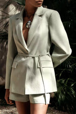 Solid Belted Blazer & Straight Shorts - Clothing