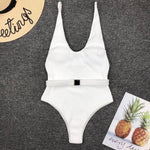 Solid Belted One piece Swimsuit - QH Clothing