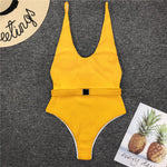 Solid Belted One piece Swimsuit - QH Clothing