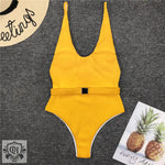 Solid Belted One piece Swimsuit - QH Clothing