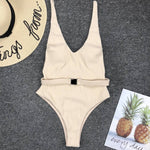 Solid Belted One piece Swimsuit - QH Clothing