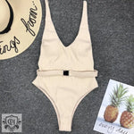 Solid Belted One piece Swimsuit - QH Clothing