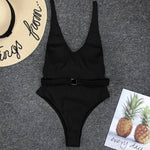 Solid Belted One piece Swimsuit - QH Clothing