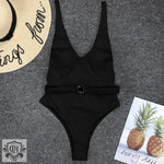 Solid Belted One piece Swimsuit - QH Clothing