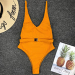 Solid Belted One piece Swimsuit - QH Clothing