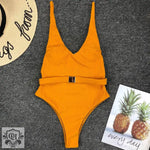 Solid Belted One piece Swimsuit - QH Clothing