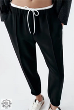 Solid Polyester Casual Tie Waist Trousers - QH Clothing