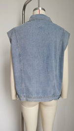 Solid Collared Denim Vest - Clothing