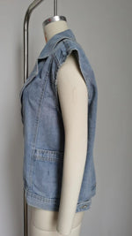 Solid Collared Denim Vest - Clothing