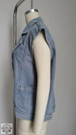 Solid Collared Denim Vest - Clothing