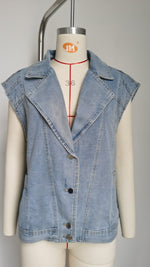 Solid Collared Denim Vest - Clothing