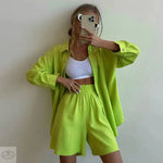 Solid Color Long Sleeve Shirt Shorts Set - Quality Home Clothing | Beauty